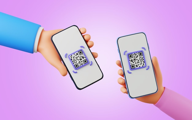 Cartoon holding smartphone for QR code scanning, QR code payment or certification validate concept