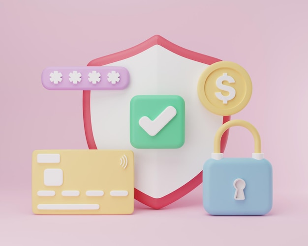 cartoon minimal user account protection. online payments and banking secure.