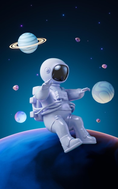 cartoon spaceman with outer space background 3d rendering