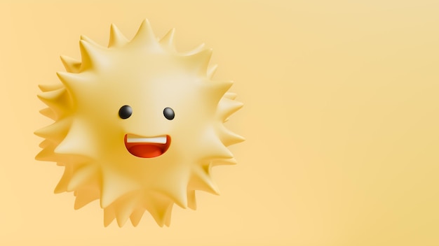 Cartoon sun with black eyes and a smile in yellow scenery daylight and sunny days 3d illustration