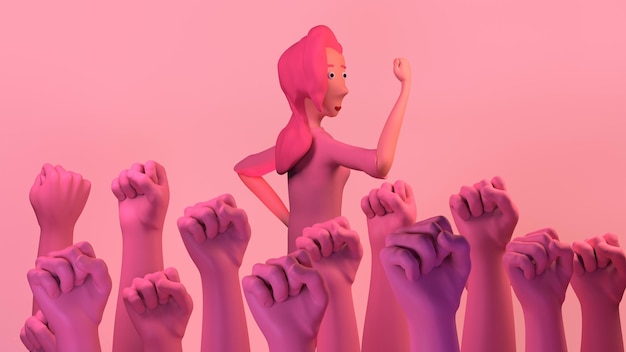 Casual kvinne som viser styrken i armmuskelen sin Kvinners knyttede never i kamp Feminisme