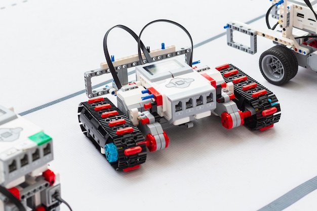 Caterpillar model of radiocontrolled selfpropelled vehicle from children's constructorshallow DOF