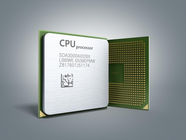 Central Computer Processors CPU High resolution 3d render on grey