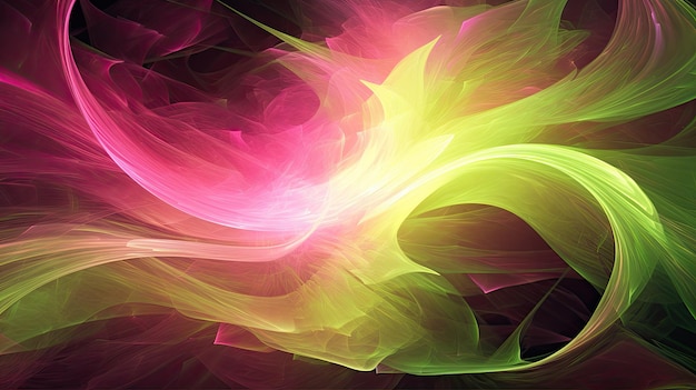 Chaotic swirls of magenta and lime green in a cosmic dance