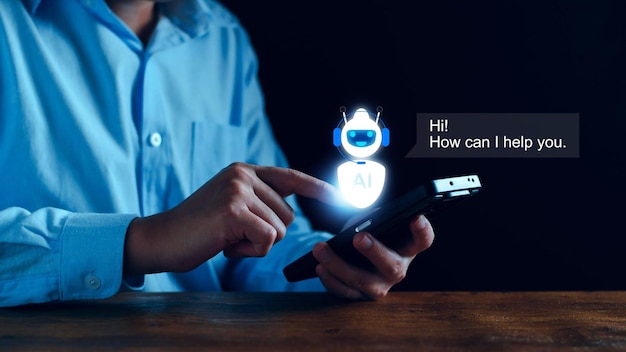 Chat concept AI Artificial Intelligence businessman using technology smart robot AI enter command