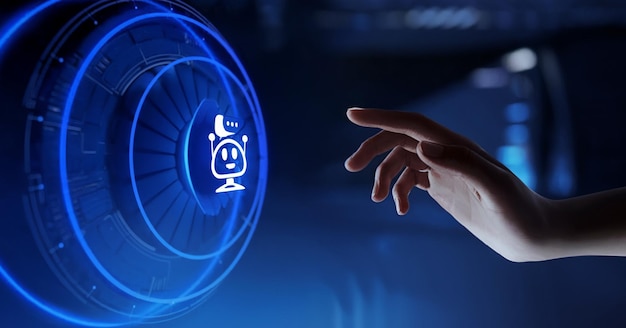 Chatbot computer program Business Man Developing Virtual Digital Web Design Using AI Technology