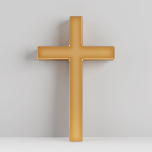 Christianity Symbol Golden Cross Icon 3d Rendering