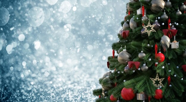 christmas tree against a glittery luminous background
