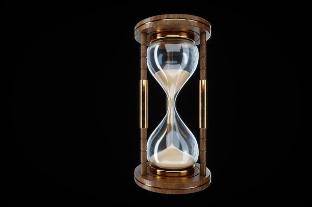 Classic hourglass isolated on black background 3D illustration 3D rendering