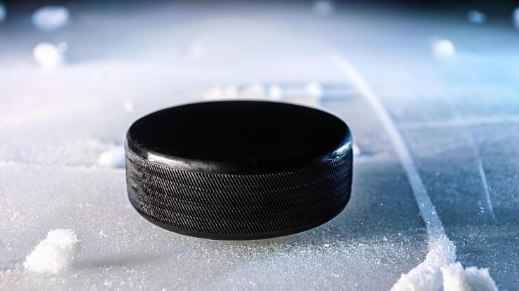 close shot of a hockey puck