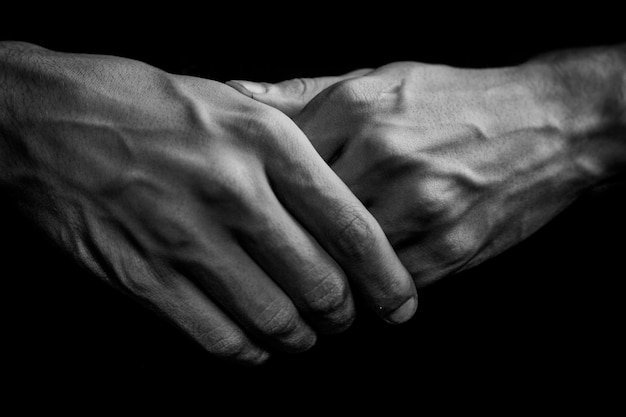 Close-up of human hands against black background