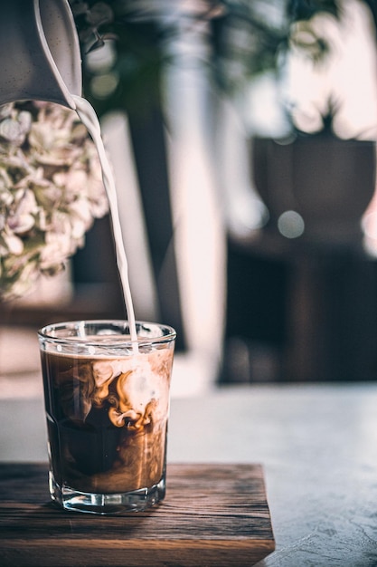 Close-up of ice cream in glass on table
