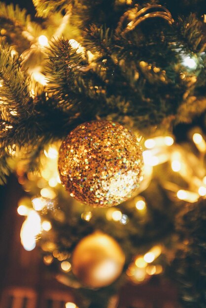 Close-up of illuminated christmas tree