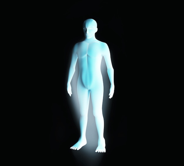 Close-up of illuminated illustration of human body against black background