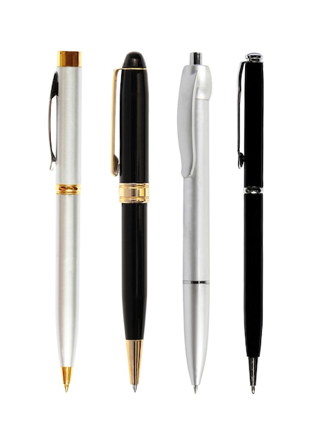 close-up of pens on white background