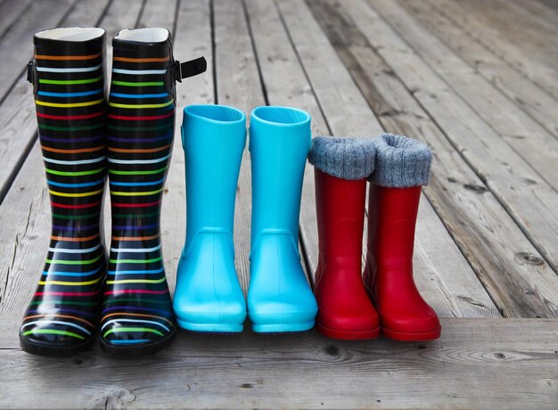Close-up of shoes on wooden table
