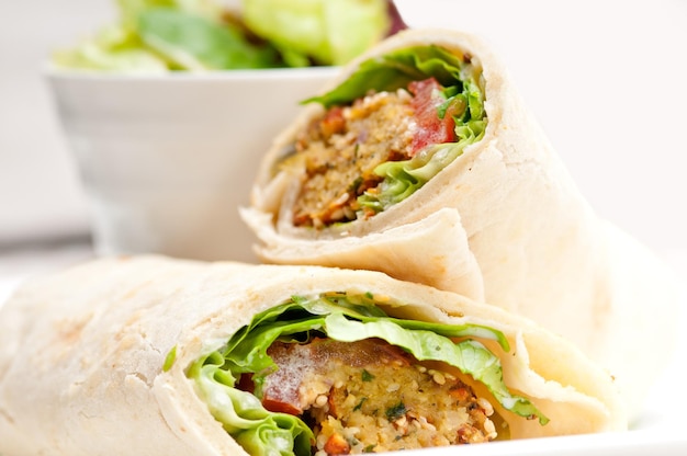 Close-up of wrap sandwich in plate