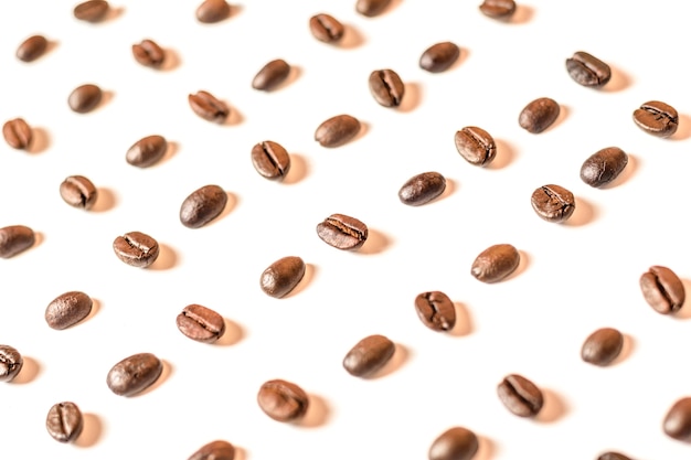 closeup coffee beans copy space, white back ground
