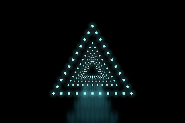 Closeup on a row of triangle shaped blue LED lights