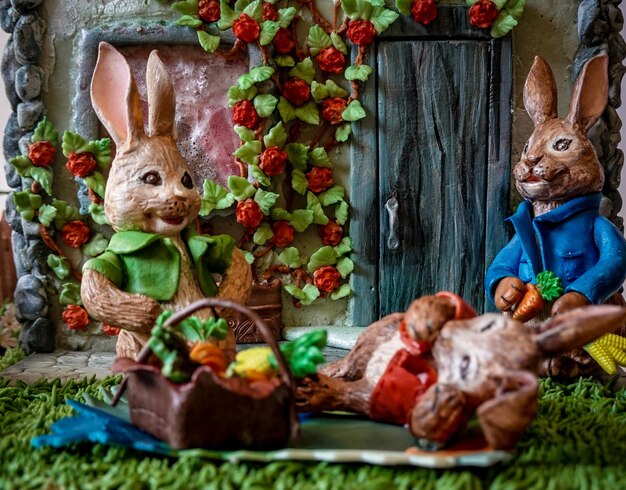 Closeup Photo of Rabbit Figurines