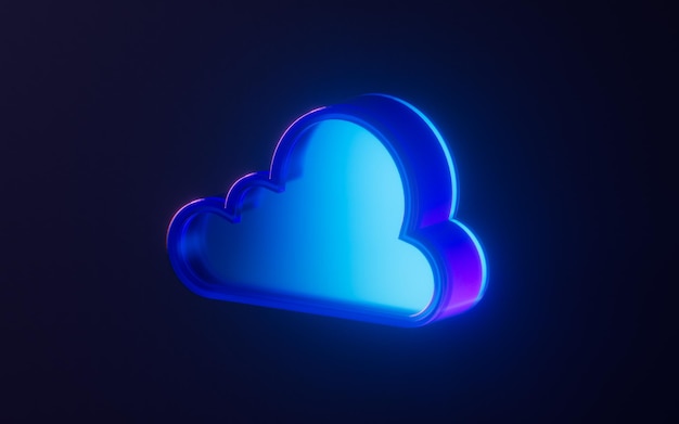 cloud computing with dark neon light effect 3d rendering