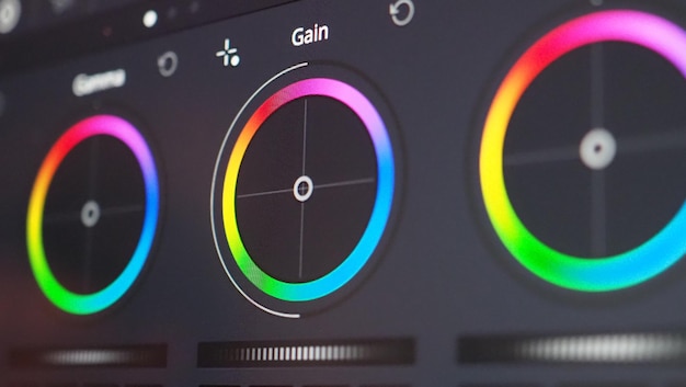 Color grading graph or RGB colour correction indicator on monitor in post production process. Telecine stage in video or film production processing. for colorist edit or adjust color on digital movie.