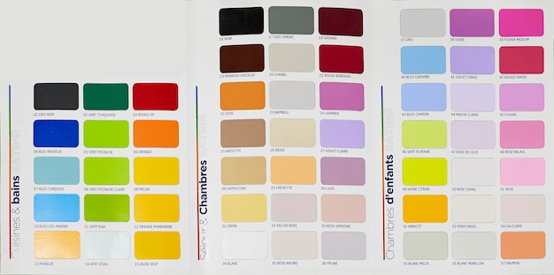 Color palette with various samples Paint selection catalog closeup