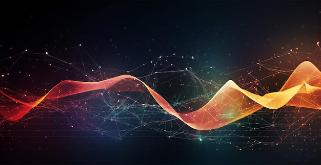 colorful abstract wave lines running horizontally on dark background digital world ai generated image