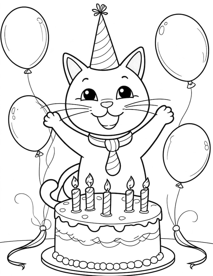 Foto coloring page for kids with a cute cat