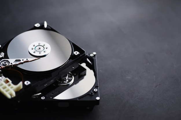 computer accessories. the disassembled hard drive. repair of components pc. broken external hard drive. computer background.