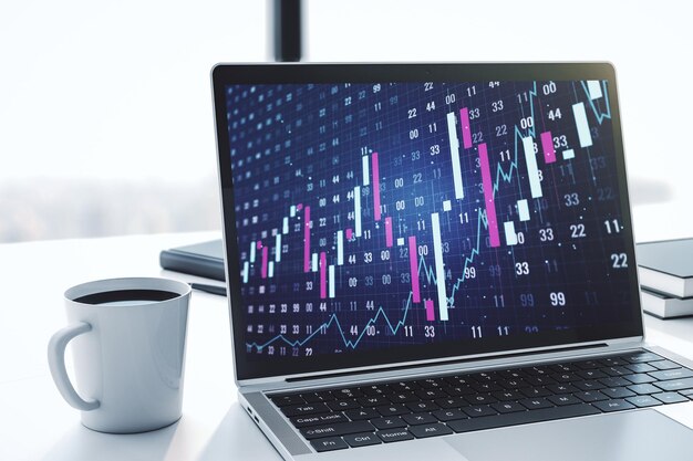 Computer monitor with abstract financial graph finance and trading concept 3D Rendering