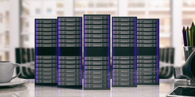 Computer server storage units on office background 3d illustration