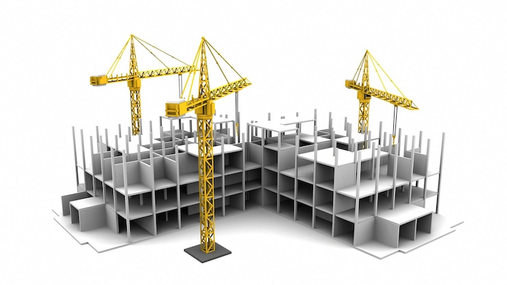 Foto construction buildings crane on white background 3d rendering