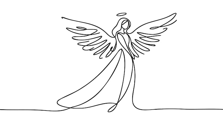 Foto continuous one line drawing of angel angel concept minimalist design for logo isolated on white background