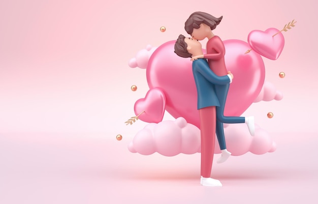 Couple Kissing on Valentine's Day 3D Illustration