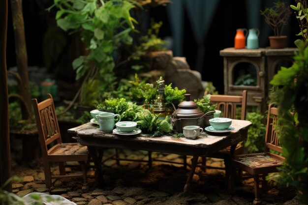 Create a visual representation of an outdoor setting on a tabletop as a model