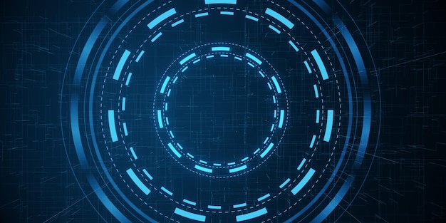 Creative bright blue tech wallpaper with linear circle Innovation and technology concept 3D Rendering