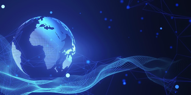 Creative glowing polygonal globe hologram on dark wallpaper Metaverse and safety concept 3D Rendering