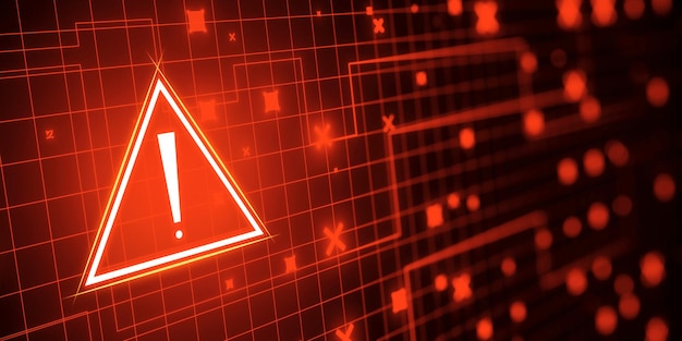 Creative red security alert on blurry backdrop Fraud and danger concept 3D Rendering
