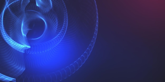 Creative wide digital swirl data blue background with mock up place Landing page and technology concept 3D Rendering