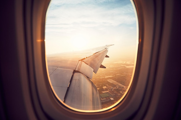 Cropped image of airplane wing