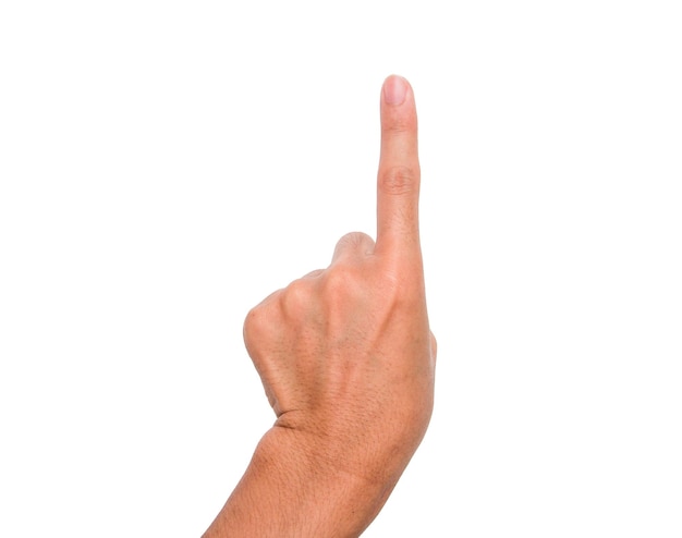 cropped image of person showing one finger against white background