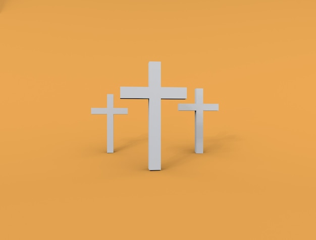 Cross sign christian Image of cross on yellow background 3d render illustration Image