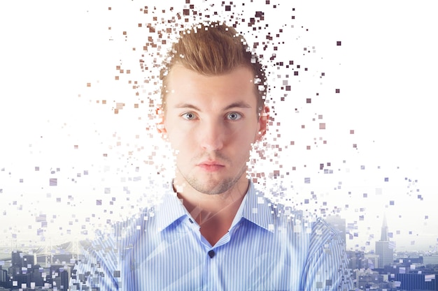 Crumbling handsome man portrait