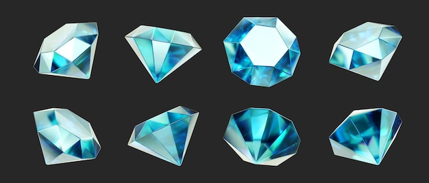 Crystal element holographic decoration set pack isolated background 3d rendering