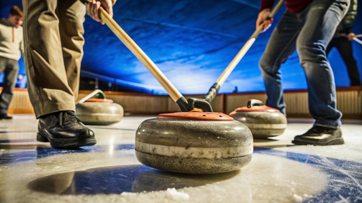 Foto curling training winter sports and competitions