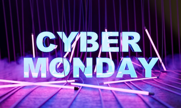 CYBER MONDAY sign with neon bars around it