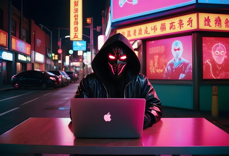 cyber security background man with laptop