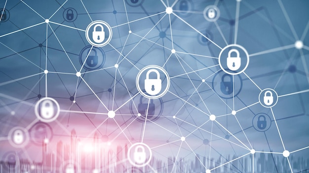 Cyber security information privacy data protection concept on modern server room background Internet and digital technology concept