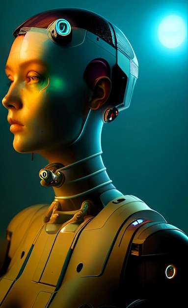 Cyberpunk cyborg kvinner neon kunst robot konsepttegning